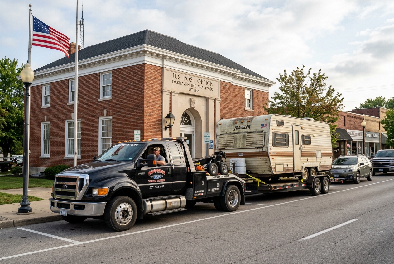 USA Federal Junk Removal truck in a small American town — anchored to Georgetown's postal grid