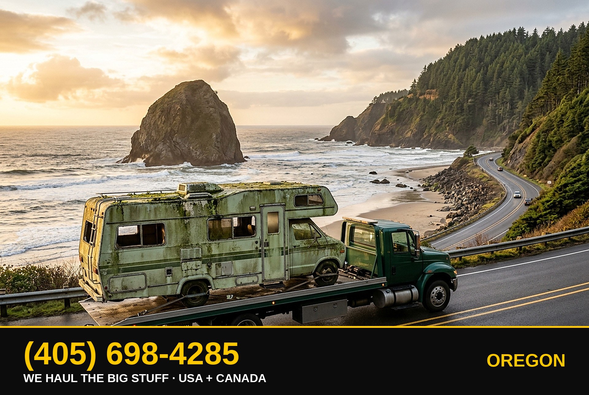 Oregon junk RV, motorhome, boat & big-asset removal — call 405-698-4285
